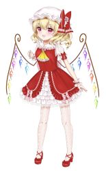 Rule 34 | 1girl, absurdres, arm up, ascot, blonde hair, blush, commentary request, embellished costume, fingernails, flandre scarlet, flower, frilled skirt, frills, full body, hair between eyes, hat, hat flower, hat ribbon, high heels, highres, lace, lace-trimmed headwear, lace-trimmed skirt, lace-trimmed sleeves, lace legwear, lace trim, layered skirt, looking at viewer, mob cap, nail polish, nyanyanoruru, open mouth, pantyhose, pink flower, pink nails, pink rose, puffy short sleeves, puffy sleeves, red eyes, red footwear, red vest, ribbon, rose, shirt, short hair, short sleeves, side ponytail, simple background, skirt, smile, solo, standing, touhou, vest, white background, white hat, white shirt, wings, wrist cuffs, yellow ascot