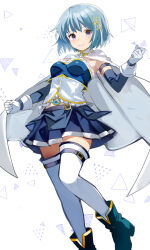 1girl blue_eyes blue_hair cape detached_sleeves gloves looking_at_viewer mahou_shoujo_madoka_magica miki_sayaka miki_sayaka_(magical_girl) short_hair smile solo urabanasimati white_gloves