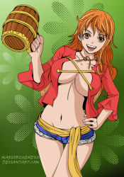 Rule 34 | 1girl, bikini, breasts, cosplay, monkey d. luffy (cosplay), nami (one piece), one piece, solo, swimsuit