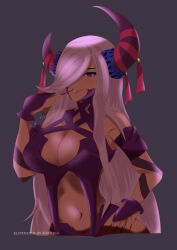 Rule 34 | 1girl, absurdres, blonde hair, blue eyes, breasts, cleavage, dark skin, fire emblem, fire emblem engage, highres, igniter14, jewelry, large breasts, long hair, monster girl, multicolored eyes, navel, nintendo, pointy ears, red eyes, sharp nails, solo, wide hips, zephia (fire emblem)