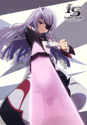 Rule 34 | 1girl, ahoge, armor, artist request, blush, breasts, energy sword, eyepatch, highres, infinite stratos, jodhpurs, laura bodewig, long hair, looking at viewer, official art, pants, red eyes, school uniform, shiny skin, silver hair, small breasts, smile, standing, sword, weapon