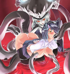 Rule 34 | 10s, 2girls, abyssal ship, anal, arms behind back, ass, bad id, bad pixiv id, black legwear, blush, bodysuit, breast biting, breasts, butt crack, cape, ceda (dace), clothes lift, cum, cum in ass, cum in pussy, double penetration, eyepatch, headgear, highres, inflation, kantai collection, large breasts, monster, monster girl, multiple girls, multiple penetration, nipples, open clothes, open mouth, open shirt, oral, pale skin, panties, panty pull, personification, pregnant, purple hair, rape, restrained, shirt, short hair, silver hair, skirt, skirt lift, smile, stomach bulge, tears, tenryuu (kancolle), tentacle sex, tentacles, thighhighs, triple penetration, uncensored, underwear, vaginal, wo-class aircraft carrier, yellow eyes