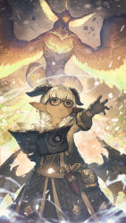 Rule 34 | 1girl, warrior of light (ff14), bird, black gloves, black robe, book, braid, closed mouth, commentary request, commission, dark-skinned female, dark skin, demon wings, earrings, final fantasy, final fantasy xiv, frown, glasses, gloves, green eyes, hand up, hide (hideout), highres, holding, holding book, horns, jewelry, lalafell, long hair, magic, outstretched arm, pointy ears, robe, skeb commission, solo, twin braids, white hair, wings