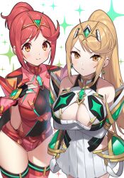 Rule 34 | alternate hairstyle, breasts, commission, green322, large breasts, mythra (xenoblade), ponytail, pyra (xenoblade), skeb commission, xenoblade chronicles (series), xenoblade chronicles 2