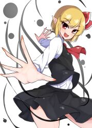 Rule 34 | 1girl, blonde hair, fang, flat chest, highres, norori, open mouth, rumia, short hair, solo, touhou