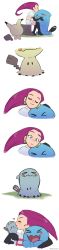 Rule 34 | absurdres, animal, animal on hand, blue eyes, blush, kissing cheek, comic, creatures (company), earrings, closed eyes, kissing forehead, game freak, gen 2 pokemon, gen 7 pokemon, heart, highres, hug, jessie (pokemon), jewelry, kiana mai, kiss, long hair, nintendo, pokemon, pokemon (anime), pokemon (creature), purple hair, sequential, sitting, smile, stitched, team rocket, team rocket uniform, third-party edit, tree stump, twitter username, white background, wide-eyed