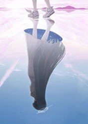 Rule 34 | absurdres, arms behind back, back, blue archive, epaulettes, general student council president (blue archive), halo, highres, jacket, long hair, long skirt, reflection, shoes, skirt, sky, sneakers, tagme, very long hair, white jacket