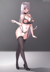 Rule 34 | 1girl, absurdres, animal ears, bare arms, bare shoulders, black bra, black choker, black footwear, black panties, black thighhighs, bra, breasts, censored, choker, cleavage, closed mouth, clothing cutout, commission, crossed legs, crotch cutout, expressionless, full body, halterneck, heart cutout, high heels, highleg, highleg panties, highres, kkam-sang, large breasts, lingerie, multi-strapped panties, navel, nipple cutout, original, panties, pussy, pussy cutout, solo, standing, stomach, string bra, string panties, tail, thighhighs, thighs, underwear, underwear only, watson cross