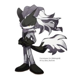 Rule 34 | 1boy, animal ears, black fur, blue eyes, commission, fang, formal, full body, fur collar, furry, furry male, half-closed eyes, heterochromia, highres, infinite (sonic), isa-415810, jackal ears, jackal tail, looking at viewer, male focus, neck fur, open mouth, scar, scar across eye, scar on face, simple background, snout, sonic (series), sonic forces, sonic the hedgehog, standing, suit, white background, yellow eyes