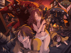 Rule 34 | 5girls, barefoot, blood, blue eyes, bottomless, breasts, brown hair, censored, cleavage, clenched teeth, closed eyes, crossed arms, demon, destruction, downblouse, feet, fire, game cg, guro, imminent rape, long tongue, lowleg, lowleg panties, monster, multiple girls, no pants, oni, orion, orion (orionproject), panties, rance (series), rape, scared, sengoku rance, sex, spread legs, tears, teeth, toes, tongue, tongue out, torn clothes, underwear, white panties