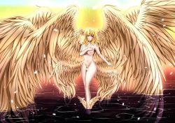 Rule 34 | 1futa, absurdres, androgynous, angel, angel wings, asuka ryou, bad id, bad pixiv id, blonde hair, blue eyes, breasts, collarbone, commentary, convenient censoring, devilman, devilman crybaby, eyebrows, feathered wings, feathers, female pubic hair, futanari, head wings, highres, kary xlove inuyasha, long hair, medium breasts, multiple wings, nipples, nude, pubic hair, satan (mythology), solo, spanish commentary, translation request, white wings, wings