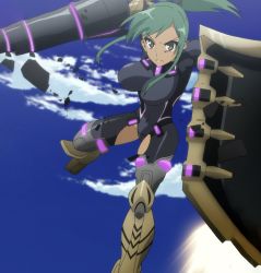 Rule 34 | 10s, 1girl, formal, green hair, highres, hundred (light novel), liddy steinberg, sky, solo, stitched, suit, third-party edit