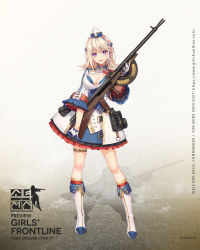 Rule 34 | 1girl, :d, automatic rifle, blonde hair, blue hair, boots, breasts, character name, chauchat, chauchat (girls&#039; frontline), cleavage, dress, flipped hair, full body, girls&#039; frontline, gloves, gun, hair between eyes, hair ornament, hat, highres, holding, holding gun, holding weapon, jacket, large breasts, light machine gun, long hair, looking at viewer, machine gun, mini hat, multicolored clothes, multicolored dress, multicolored footwear, multicolored hair, multicolored jacket, official art, open mouth, pouch, purple eyes, red hair, rifle, shrug (clothing), sidelocks, smile, solo, uniform, watermark, weapon, white gloves, wide sleeves