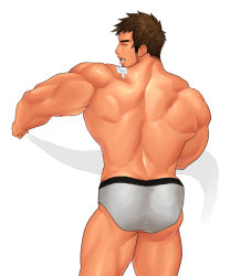 Rule 34 | 1boy, ass, bara, brown hair, male focus, muscular, original, topless male, solo, underwear, yuatari