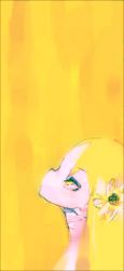 Rule 34 | 1girl, flower, hair flower, hair ornament, kanii rate, long image, looking up, solo, tall image, yellow eyes, yellow theme