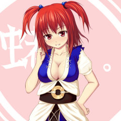 Rule 34 | 1girl, bad id, bad pixiv id, breasts, cleavage, female focus, hand on own hip, hip focus, ket-c, large breasts, onozuka komachi, red eyes, red hair, solo, touhou, twintails, two side up