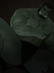 Rule 34 | 2boys, abs, bara, beard, black male underwear, briefs, bulge, bulge to ass, colored skin, couple, dark, dopey (dopq), facial hair, fangs, grabbing, grabbing own breast, green skin, highres, imminent anal, imminent penetration, interspecies, large pectorals, leg grab, loincloth, male focus, male underwear, mature male, monster boy, multiple boys, muscular, muscular male, navel, nipples, orc, original, paid reward available, pectoral grab, pectorals, pelvic curtain, pov, short hair, size difference, solo focus, spread legs, stomach, thick eyebrows, thick thighs, thighs, underwear, underwear only, yaoi