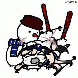 Rule 34 | &gt; &lt;, 1girl, animated, animated gif, arknights, laughing, lowres, open mouth, seseren, skiing, snowman