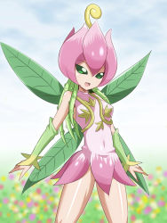 Rule 34 | 1girl, breasts, digimon, fairy, green eyes, heigako, lilimon, plant, smile