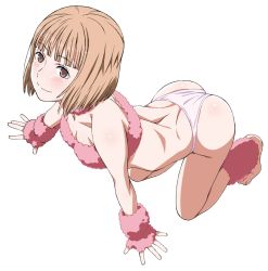 Rule 34 | 10s, 1girl, all fours, animal costume, ass, blunt bangs, bob cut, breasts, cleavage, full body, highres, nasu rei, short hair, simple background, solo, white background, world trigger