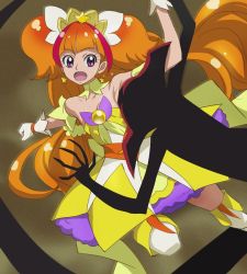 Rule 34 | 1girl, amanogawa kirara, bare shoulders, breasts, choker, cleavage, cure twinkle, earrings, gloves, go! princess precure, haruyama kazunori, jewelry, long hair, magical girl, multicolored hair, open mouth, orange hair, precure, purple eyes, red hair, small breasts, solo, star (symbol), star earrings, twintails, two-tone hair, white gloves