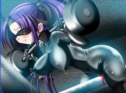 Rule 34 | bdsm, blindfold, blood, clitoris piercing, clitoris ring, latex, nipple piercing, nipple rings, nipples, pain, piercing, purple hair, pussy piercing, tagme, torture, wooden horse