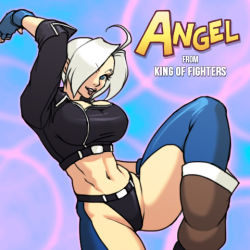 Rule 34 | 1girl, :p, ahoge, angel (kof), black panties, blue eyes, boots, breasts, chaps, character name, cleavage, cowboy boots, cropped jacket, female focus, fingerless gloves, gloves, hair over one eye, jiggeh, large breasts, lowres, mexico, midriff, panties, short hair, silver hair, solo, the king of fighters, thighs, toned, tongue, tongue out, underwear
