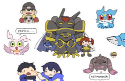 aiba_ami alphamon amasawa_keisuke blue_hair coat coat_on_shoulders digimon digimon_story:_cyber_sleuth digimon_story:_cyber_sleuth_hacker&#039;s_memory long_hair lopmon mamemon mameo_(digimon) marinangemon mishima_erika sunglasses twintails v-mon very_long_hair wanyamon yamaki_mitsuo yellow_eyes