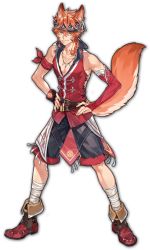 Rule 34 | 1boy, animal ears, artist request, bandana, belt, blonde hair, boots, braid, braided ponytail, brown belt, brown gloves, collarbone, detached sleeves, ein (mahjong soul), facial mark, fingerless gloves, fox boy, fox ears, fox tail, game cg, gloves, hair between eyes, highres, jewelry, mahjong, mahjong soul, necktie, orange hair, shorts, side ponytail, simple background, smile, solo, standing, tail, tenbou, third-party source, transparent background