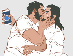 Rule 34 | 2boys, bad id, bad tumblr id, bara, beard, blue eyes, can, facial hair, flat color, from side, graves (league of legends), hand on another&#039;s cheek, hand on another&#039;s face, holding, holding can, jaeun90 (lju90), kiss, league of legends, long hair, male focus, mature male, multiple boys, muscular, muscular male, shirt, short hair, sweatdrop, thick eyebrows, twisted fate, upper body, white shirt, yaoi
