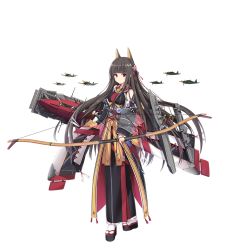 Rule 34 | 1girl, aircraft, akagi (warship girls r), anchor, animal ears, arrow (projectile), bell, black gloves, black hair, blunt bangs, bow, bow (weapon), breasts, brown eyes, cannon, closed mouth, detached sleeves, fake animal ears, fingerless gloves, flight deck, flower, full body, gloves, hair flower, hair ornament, haluka (aixioo), headgear, holding, holding bow (weapon), holding weapon, japanese clothes, long hair, long sleeves, looking at viewer, machinery, medium breasts, obi, official art, platform clogs, remodel (warship girls r), sandals, sash, single glove, solo, standing, transparent background, turret, warship girls r, weapon, wide sleeves