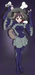 Rule 34 | animal ears, bad end precure, bad end precure (cosplay), bodysuit, breasts, brown eyes, brown hair, corruption, dark persona, dog ears, dog girl, dog tail, elly snail, evil smile, fangs, full body, gertrud barkhorn, green skirt, latex, latex bodysuit, medium breasts, muscular, muscular female, precure, skirt, slit pupils, smile, smile precure, strike witches, tail, twintails, world witches series