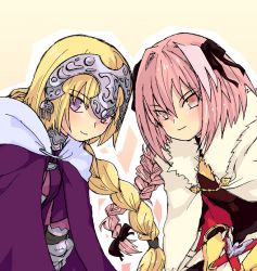 Rule 34 | 1boy, 1girl, armor, astolfo (fate), bad id, bad pixiv id, blonde hair, fate/apocrypha, fate/stay night, fate (series), headpiece, jeanne d&#039;arc (fate), jeanne d&#039;arc (ruler) (fate), long hair, pink eyes, pink hair, purple eyes, rider (fate/apocrypha), smile, trap