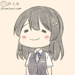 Rule 34 | 1girl, artist logo, black hair, black vest, blue ribbon, blush, closed mouth, commentary request, dated, dress shirt, hair ornament, hairclip, kantai collection, long hair, neck ribbon, one-hour drawing challenge, oyashio (kancolle), ribbon, shiromaru (maniado), shirt, simple background, smile, solo, twitter username, upper body, vest, white shirt