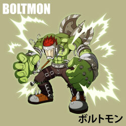 Rule 34 | 1boy, boltmon, digimon, digimon (creature), electricity, highres, male focus, muscular, muscular male, solo