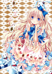Rule 34 | 1girl, :o, alice (alice in wonderland), alice in wonderland, apron, blonde hair, blue dress, blue eyes, blush, bow, dress, hair bow, long hair, nogi takayoshi, open mouth, pantyhose, puffy sleeves, rabbit, short sleeves, solo, striped clothes, striped pantyhose