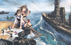 Rule 34 | 10s, 6+girls, 601 air group pilot (kancolle), a6m zero, ahoge, aircraft, aircraft carrier, airplane, akagi (kancolle), anti-aircraft, anti-aircraft gun, barefoot, battleship, black hair, black legwear, blue hair, blue sky, breasts, brown eyes, brown hair, cannon, chibi, clipboard, cloud, cloudy sky, cruiser, damage control crew (kancolle), damage control goddess (kancolle), day, doraxi, fairy (kancolle), giant, giantess, hakama, hakama short skirt, hakama skirt, headband, helmet musume (kancolle), highres, jacket, japanese clothes, kaga (kancolle), kantai collection, long hair, looking at another, looking down, maintenance musume (kancolle), map, marker, military, military vehicle, miniskirt, multiple girls, muneate, ocean, outdoors, paper, pencil, pink hair, pleated skirt, ponytail, ship, short hair, side ponytail, sitting, skilled carrier-based aircraft maintenance personnel, skirt, sky, solid oval eyes, standing, thighhighs, turret, twintails, type 0 observation seaplane, warship, watercraft, zero fighter model 52c