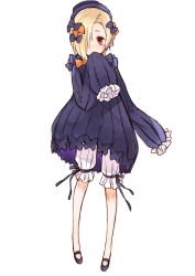 Rule 34 | 1girl, abigail williams (fate), abigail williams (fate) (cosplay), black bow, black dress, black hat, blonde hair, bloomers, bow, commentary request, cosplay, dress, earrings, fate/grand order, fate (series), full body, hair bow, hair over one eye, hands in opposite sleeves, hat, highres, idolmaster, idolmaster cinderella girls, jewelry, long sleeves, looking at viewer, nagi (nagiiiii13), orange bow, red eyes, shirasaka koume, short hair, simple background, solo, underwear, white background