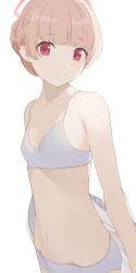 Rule 34 | 1girl, blue archive, highres, hiroki (yyqw7151), looking at viewer, nodoka (blue archive), red eyes, short hair, simple background, smile, solo, swimsuit, underwear, underwear only
