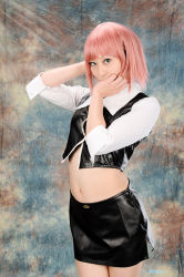 Rule 34 | cosplay, leather, midriff, miniskirt, photo (medium), pink hair, rakushou pachi-slot sengen 5, rio rollins, rurunyah, skirt