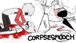 Rule 34 | age difference, blood, blood on clothes, blush, corpse, dave strider, decapitation, dirk strider, fda400, guro, homestuck, implied incest, kiss, necrophilia, nerutic, non-web source, yaoi