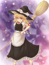 Rule 34 | 1girl, broom, female focus, grin, hand on own hip, hat, highres, hip focus, kirisame marisa, smile, solo, standing, tamashii nakimono, touhou, witch, witch hat