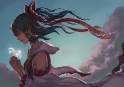 Rule 34 | 1girl, absurdres, ascot, bow, breasts, brown hair, cloud, cloudy sky, detached sleeves, closed eyes, flower, hair bow, hair ornament, hair ribbon, hair tubes, hakurei reimu, highres, japanese clothes, long hair, long sleeves, madyy, miko, ribbon, shirt, skirt, sky, small breasts, solo, touhou, traditional clothes, wide sleeves