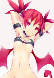 Rule 34 | 1girl, armpits, bottomless, breasts, choker, demon, demon wings, disgaea, etna (disgaea), navel, red eyes, red hair, small breasts, smile, solo, strap, twintails, wings, ymd