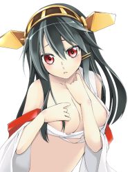 Rule 34 | 10s, 1girl, bad id, bad pixiv id, black hair, breasts, brown hair, detached sleeves, double bun, hair ornament, hairband, hairclip, haruna (kancolle), japanese clothes, kantai collection, large breasts, long hair, looking at viewer, miko, nontraditional miko, personification, red eyes, solo, yukinosora7, yukinosora7 (pixiv)
