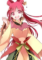 Rule 34 | 1girl, bad id, bad pixiv id, highres, jewelry, long hair, magi the labyrinth of magic, open mouth, red eyes, red hair, ren kougyoku, simple background, smile, solo, white background, yuihico
