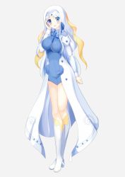 Rule 34 | 1girl, absurdres, aurorus, blue eyes, blush, breasts, creatures (company), female focus, full body, game freak, gen 6 pokemon, hand on own cheek, hand on own face, high heels, highres, long hair, looking at viewer, naiki karin, nintendo, open mouth, personification, pokemon, shawl, smile, solo, standing, white hair, white legwear