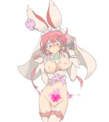 Rule 34 | 1girl, ahoge, arc system works, blush, breasts, bridal veil, clover, cowboy shot, elphelt valentine, four-leaf clover, frown, gloves, green eyes, guilty gear, guilty gear xrd, gun, heart, heart-shaped pupils, heart tattoo, large breasts, long sleeves, looking at viewer, mudamudamudda, nipples, nude, pink hair, pubic tattoo, pussy juice, rabbit ears, ribbon, shiny skin, short hair, simple background, small areolae, small nipples, solo, spikes, symbol-shaped pupils, tattoo, tears, thighhighs, torn clothes, veil, weapon, white background
