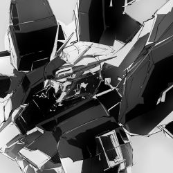Rule 34 | char&#039;s counterattack, char&#039;s counterattack - beltorchika&#039;s children, close-up, from above, greyscale, gundam, hi-nu gundam, highres, kuroiwa cookie, looking ahead, mecha, monochrome, no humans, robot, sketch, solo, v-fin, white eyes