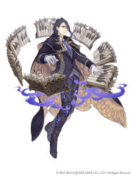 Rule 34 | 1boy, blue hair, book, cloak, dark blue hair, formal, full body, glasses, gloves, gold trim, gradient hair, hair slicked back, hameln (sinoalice), highres, instrument, ji no, looking at viewer, multicolored hair, necktie, official art, piano, purple hair, red eyes, sinoalice, solo, square enix, suit, white background, white gloves